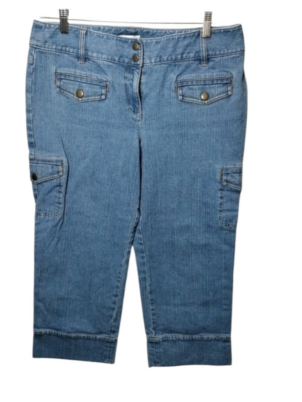 LOFT Cargo Capri Jeans Women's 12 Blue Stretch Denim Cropped Utility Pants